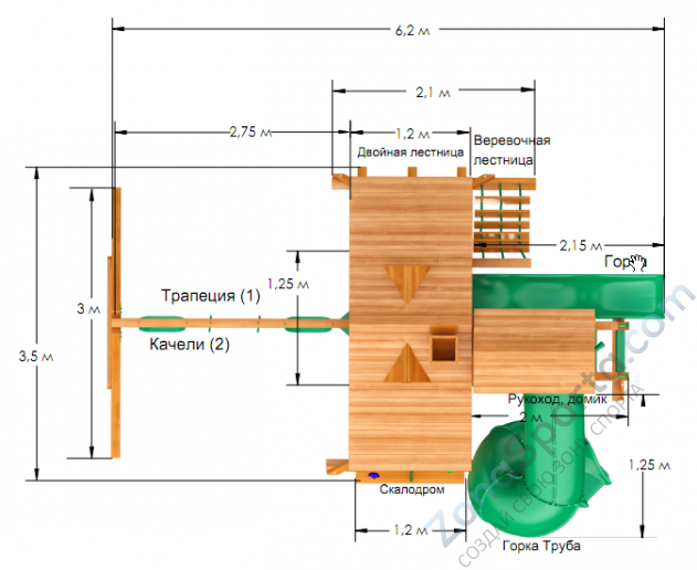 Деревянная детская площадка для дачи Igragrad Крепость Фани Deluxe 2